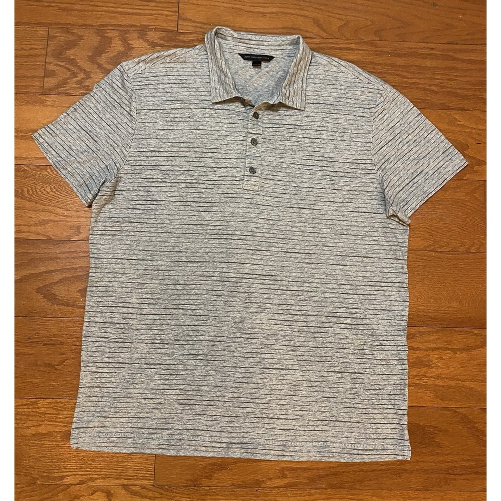 John Varvatos Gray Collared Polo Short Sleeve Shirt  Men's Large L Designer USA
